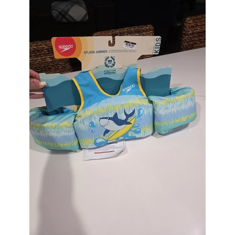 Speedo Splash Jammer Kids Life Jacket Vest Shark Pattern, 33-55 LBS GYM